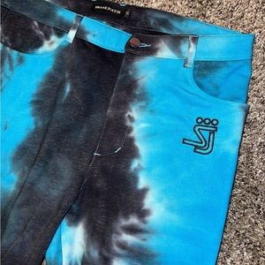 Size Small black and blue Shane Justin unisex stacked pants.